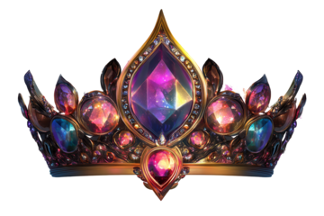 Crown jewel featuring vibrant gemstones with intricate design on a transparent background for decorative and illustrative purposes