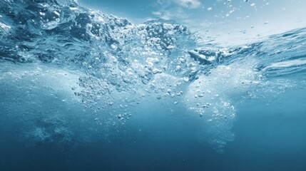 Abstract Underwater Scene with Bubbles Rising in Clear Blue Water Motion for Refreshing Background