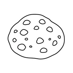 Coloring Book Simple Cookie Outline with Chocolate Chips Illustration.