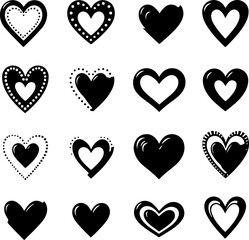 Glossy Black Heart Icons Set &ndash; Love Symbol Clipart Collection"