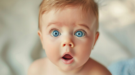 驚いて大きな瞳と開いた口が愛らしい赤ちゃん八 - Generative AI