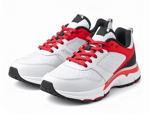 Stylish White and red  Chunky Sneakers on white background 