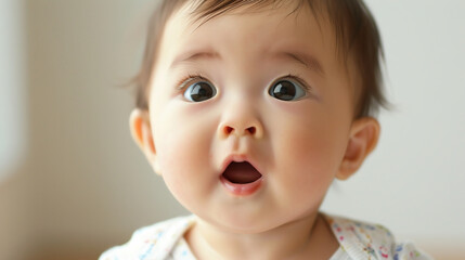 驚いて大きな瞳と開いた口が愛らしい赤ちゃん九 - Generative AI