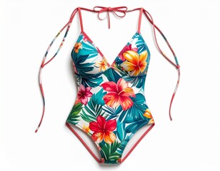 A Vibrant Tropical Floral Print One-Piece Swimsuit