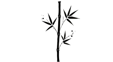 Elegant Black Ink Bamboo Branch, Transparent Background, Zen Style Illustration