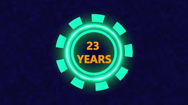 23 Years, 3D Rendering. Glow Alphabet Number in sphere ,23 Years Text Animation Effects Anniversary Digital neon Circle black Background.