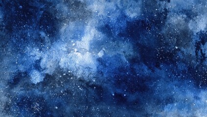 Fototapeta premium Abstract watercolor cosmic nebula. Dark blues and whites blend into a textured space landscape. Intense color variations create a dynamic galaxy effect