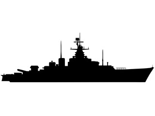 military battleship  Black silhouette vector,battleship illustration vector