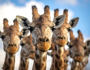 Naklejka premium Close-up of four giraffes