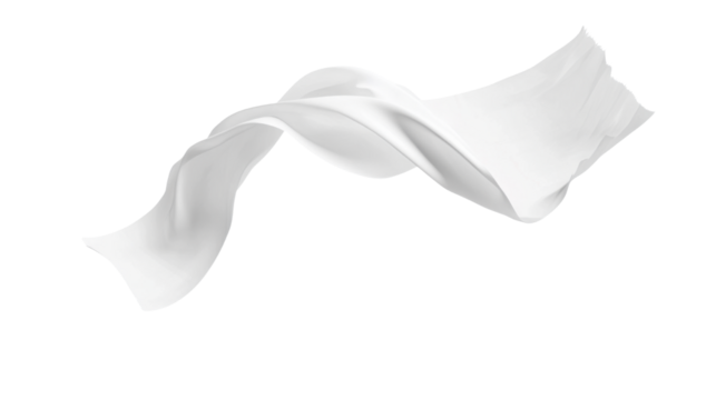 The image displays a piece of white fabric, likely silk or a similar lightweight material on white background 