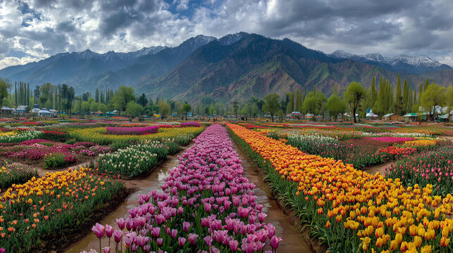 Tulip Festival, blooming gardens in Srinagar Kashmir,