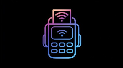 Stylized illustration of a wireless payment terminal on a dark background.