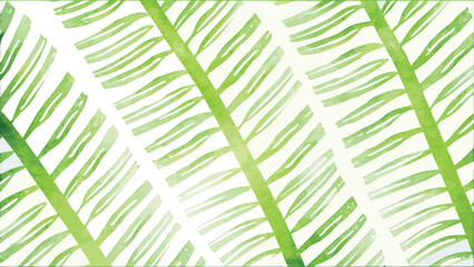 Watercolor illustration of repeating green fern fronds on a white background creating a pattern design