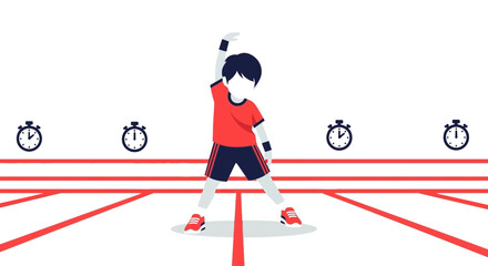 Obraz premium Boy Stretching Time Keeping Represents Physical Training and Athletic Achievement