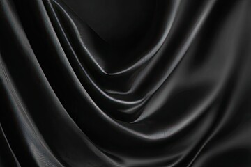 Obraz premium Close-up view of deep black draped fabric, exhibiting smooth folds and subtle texture