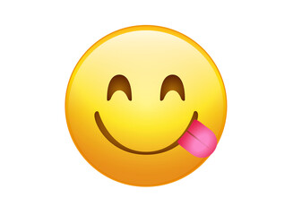 Yellow smiley, tasting food face flat icon with tongue out