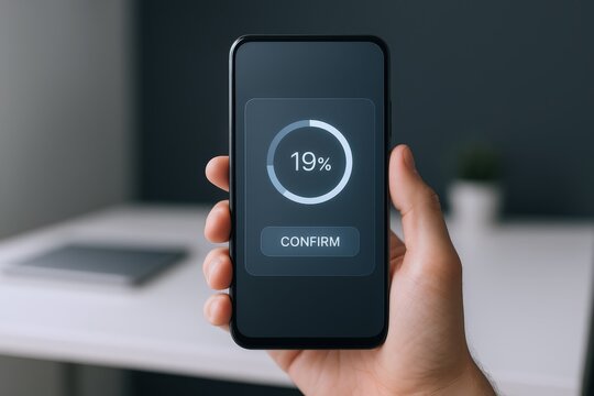 Smartphone Displaying Loading Progress: User Confirmation Interface, Progress Indicator, Mobile Technology Concept - Powered by Adobe
