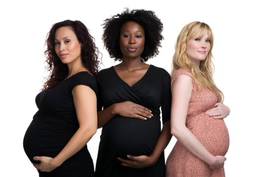 Three pregnant women standing side by side.