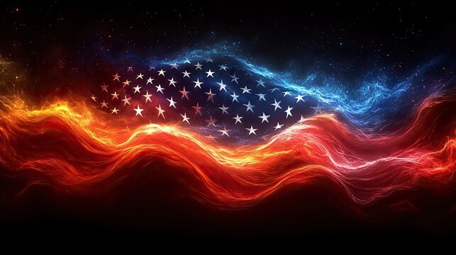 Fiery Abstract American Flag Design With Stars