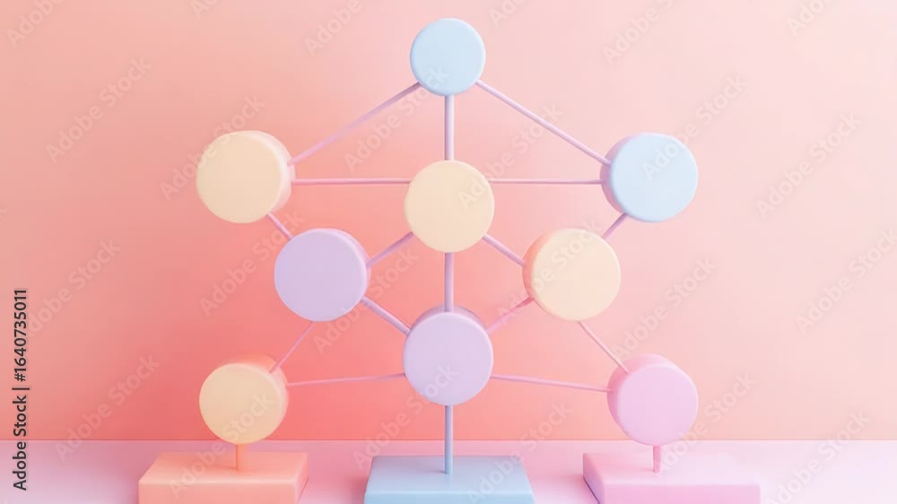 Poster pastel colored network structure representing connections and hierarchy