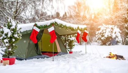 Cozy Christmas Camping in Snowy Forest