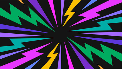 Colorful lightning bolt burst vector with retro pop art style, perfect for comic backgrounds, posters, and energetic graphic designs