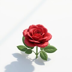 Fototapeta premium Isometric Red Rose with Green Leaves