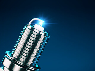 Spark plug at the moment of spark generation. 3d rendering