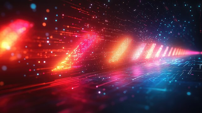 Abstract Digital Data Stream Visualization In Red And Blue