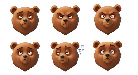 Bear heads with various emotions