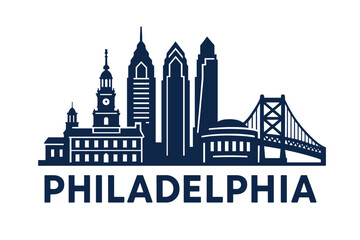 Naklejka premium City skyline with iconic buildings and landmarks, Philadelphia