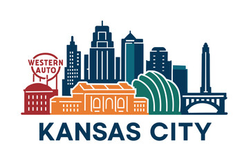 City skyline with iconic buildings and landmarks, Kansas City