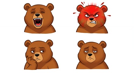 Cartoon bear illustrations with different emotions
