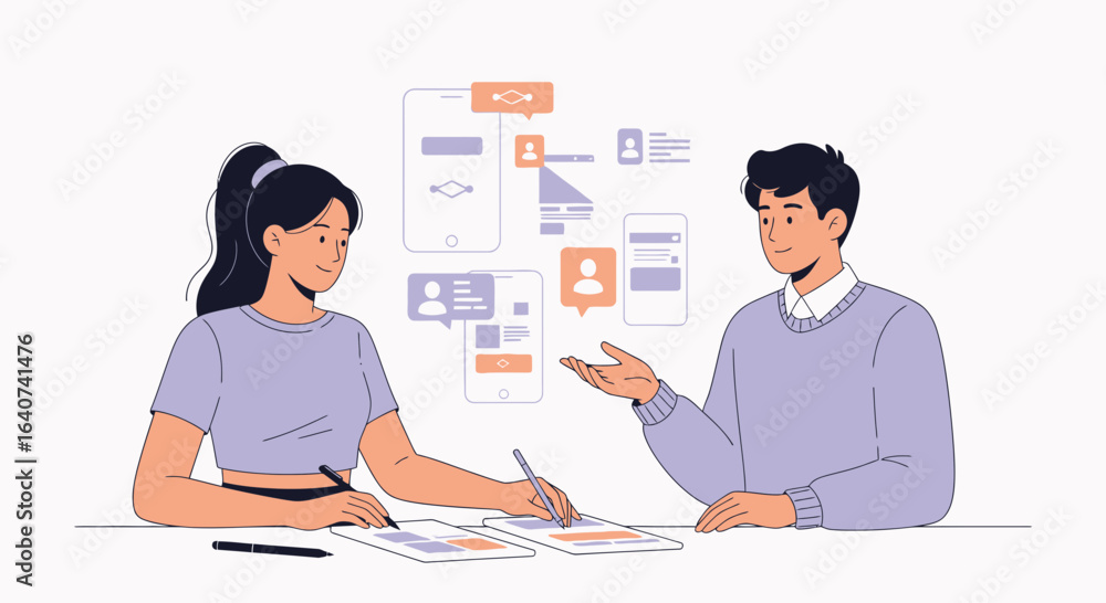 Poster creative business collaboration on mobile application design and user interface development