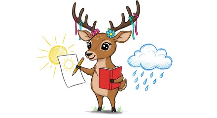 Naklejka premium Cartoon deer drawing weather illustration