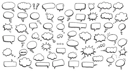 Fototapeta premium A creative resource pack of illustrated talk and thinking bubbles, offering diverse shapes and shadows for a dynamic design element