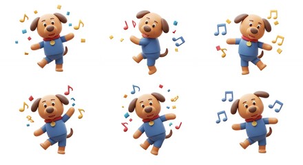 Fototapeta premium Cartoon dog dancing illustration set