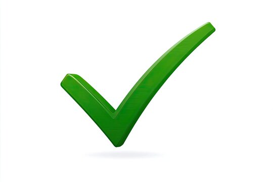 3D green checkmark against white background.  A vibrant, glossy, 3D checkmark in a kelly green hue is displayed against a plain white backdrop