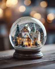 Enchanting Snow Globe with Cozy House and Festive Decorations