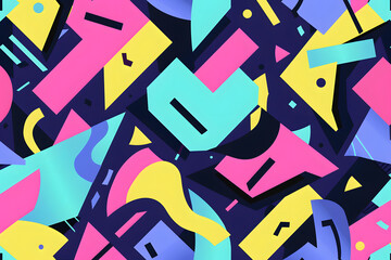 Abstract Colorful Geometric Pattern with Bright Neon Shapes and Lines