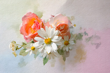 Beautiful Floral Arrangement with Roses and Daisies on Canvas Background