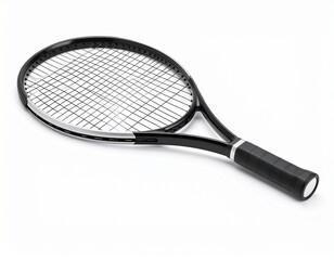 Tennis Racket with Black Frame and Grip on white background 