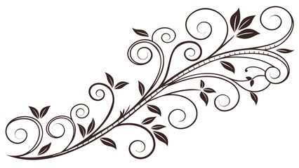 Elegant swirling floral design with leaves and a decorative stem element on white