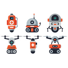 Flat vector illustration of smart rescue robots