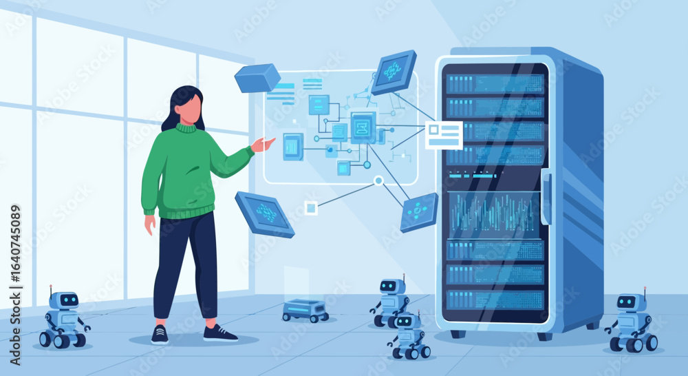 Fototapete data scientist working with artificial intelligence and server infrastructure