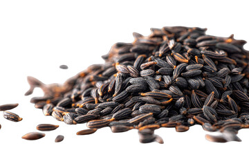 Close-up of dark, oblong seeds, piled in a heap