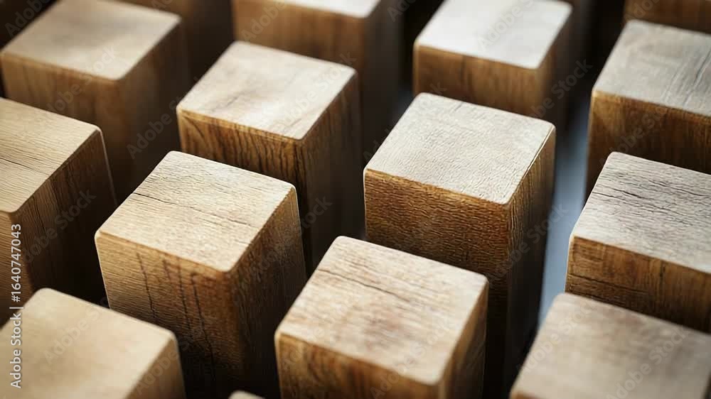Poster wooden cubes forming an abstract pattern, building blocks of design