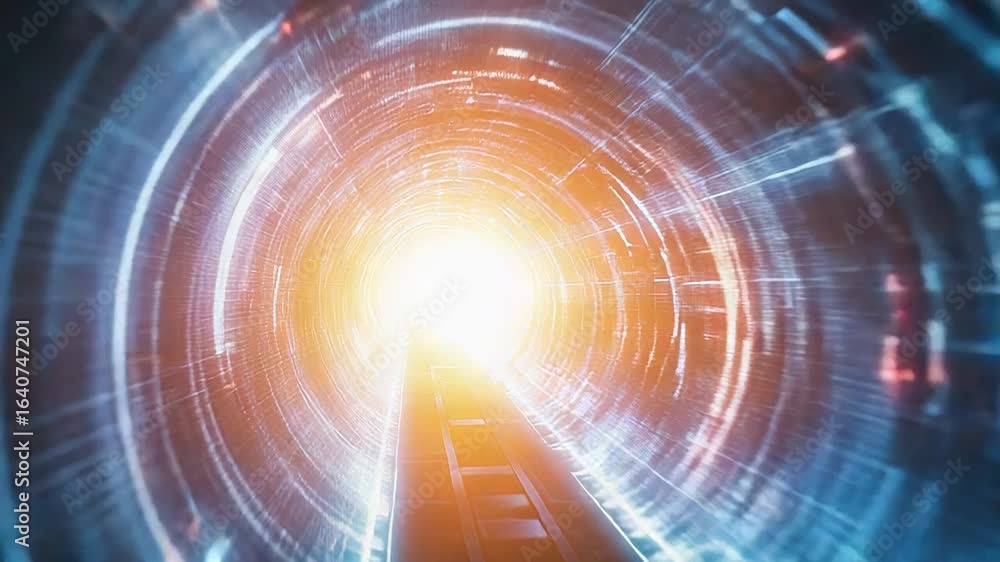 Canvas Prints futuristic train moving at high speed through digital tunnel