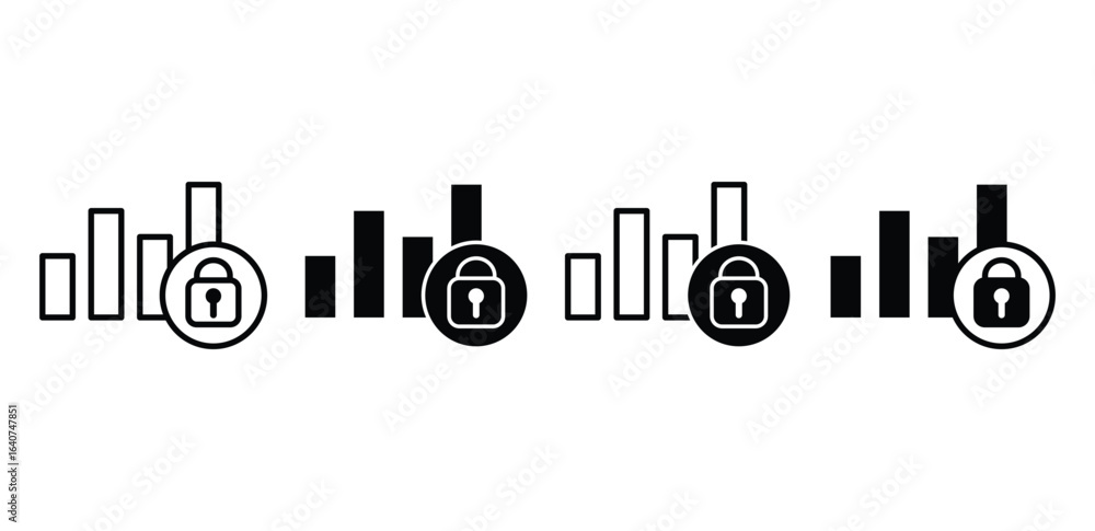 Poster black and white chart lock icons data security graphic vector design illustration set
