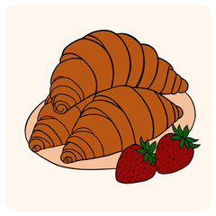 Freshly Baked Croissants and Strawberries Illustration